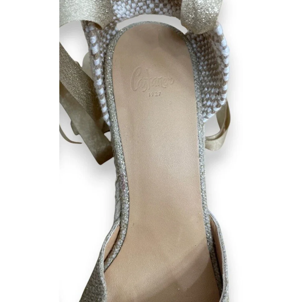 Castaner Carina Wedge Espadrilles Womens 38 7.5 Gold Wedges Sandals Lace Up New
